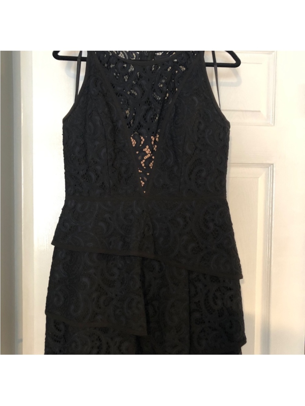 BCBGMaxAzria Black Lace Tiered Peplum Mini Dress
